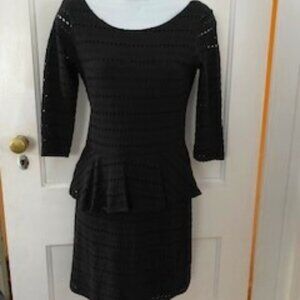 Eight Sixty Scoop Neck Black Crochet Peplum Dress w/ Low Back, Size S